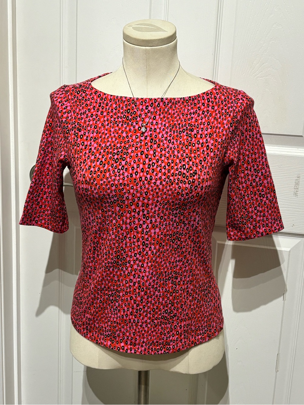 Ted Baker Pink and Black Patterned Short-Sleeve Top